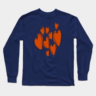 Cute Hearts Hand Drawn Orange Romantic Doodle Long Sleeve T-Shirt